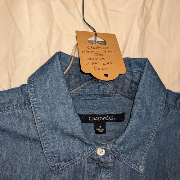 ALABAMA Roll Tide Football Denim Shirt Hand Crafted Upcycled Handmade Design - Picture 4 of 10